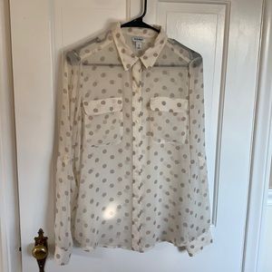 White & Beige Polka Dot Blouse